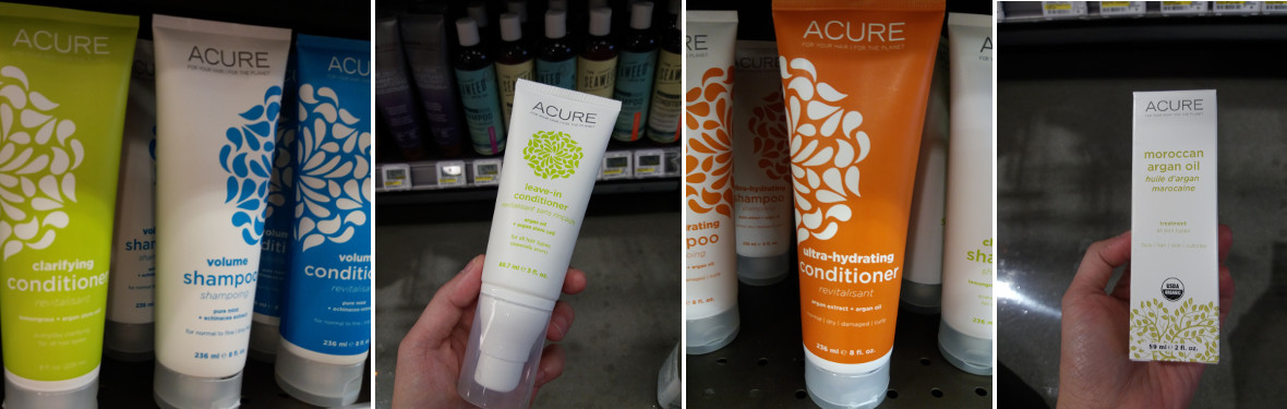 A collage of Acure's products displayed at the local Wholefoods.