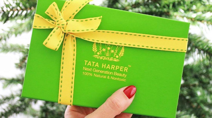 Tata Harper Green Box with Yellow Ribbon.